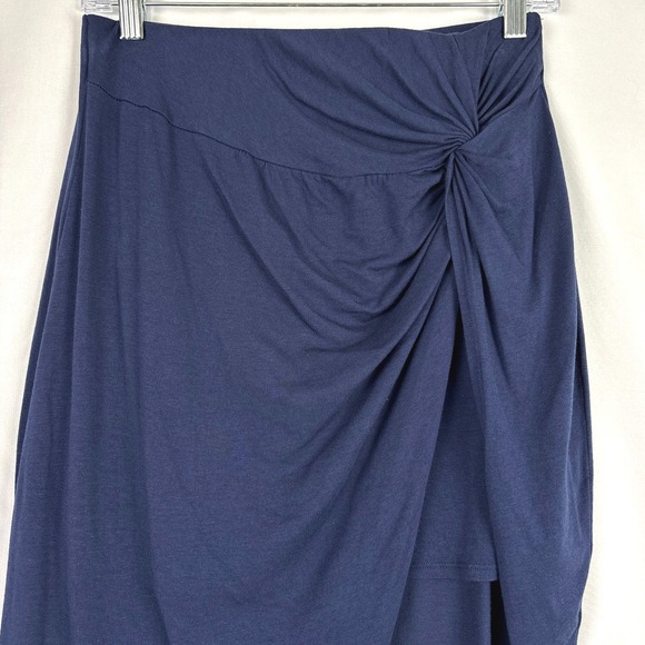 ASTR Navy Blue Asymmetrical Ruched Drape Skirt Women's Large Trendy Chic Evening - Picture 3 of 13